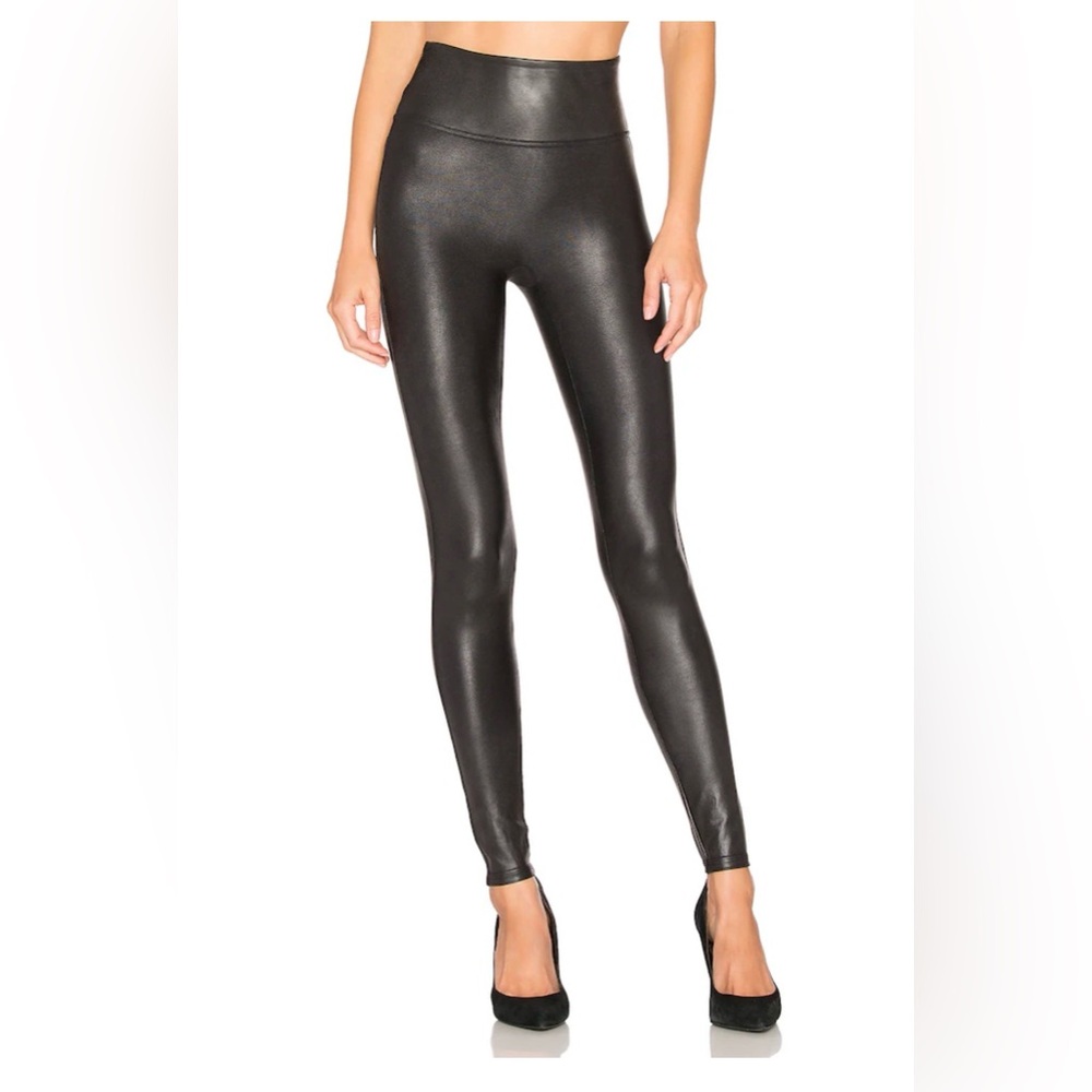 SPANX Shiny Black Faux-Leather High-Rise Leggings